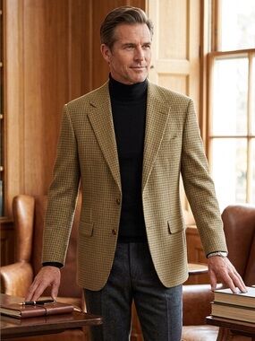 OLD RIVER OVERSIZED unisex Houndstooth Wool Green Blazer Made in France Size 42